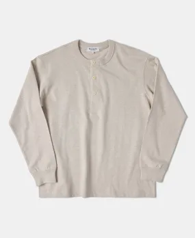 1930s 10.5 oz Cotton Loopwheel Tubular Henley Shirt - Oatmeal