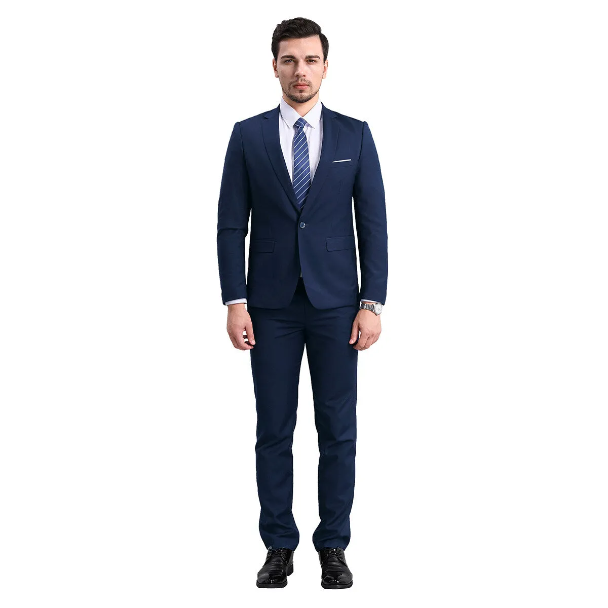 2-Piece Slim Fit Simple Designed Navy Suit
