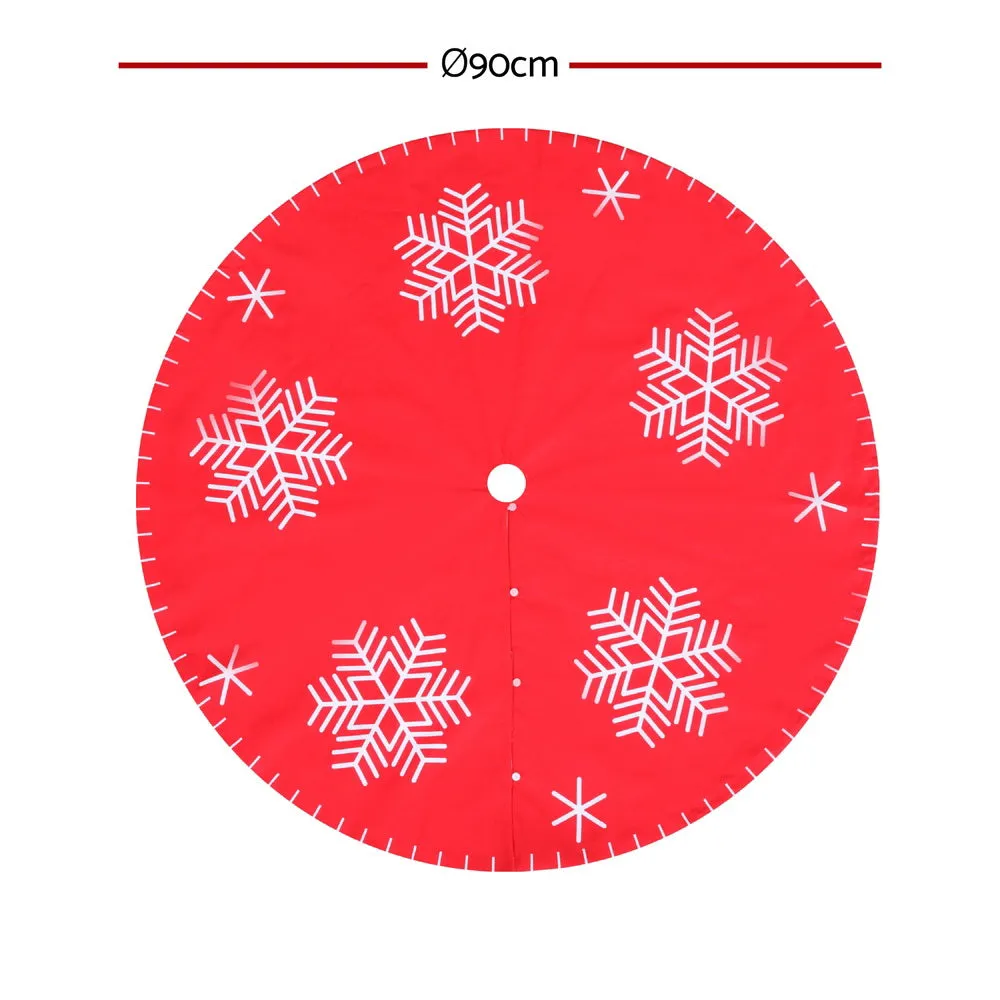 90cm Red Snowflake Christmas Tree Skirt with Buttons