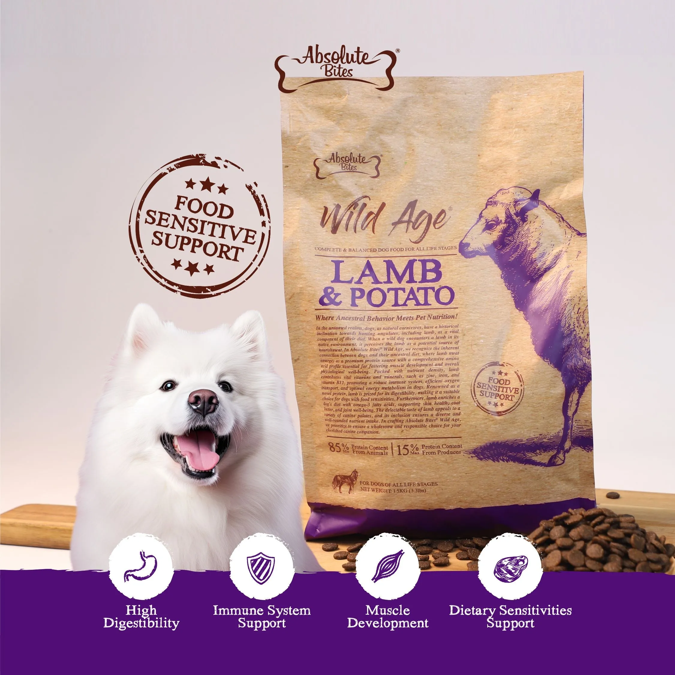 Absolute Bites Wild Age Dry Dog Food - Lamb & Potato (22lbs)