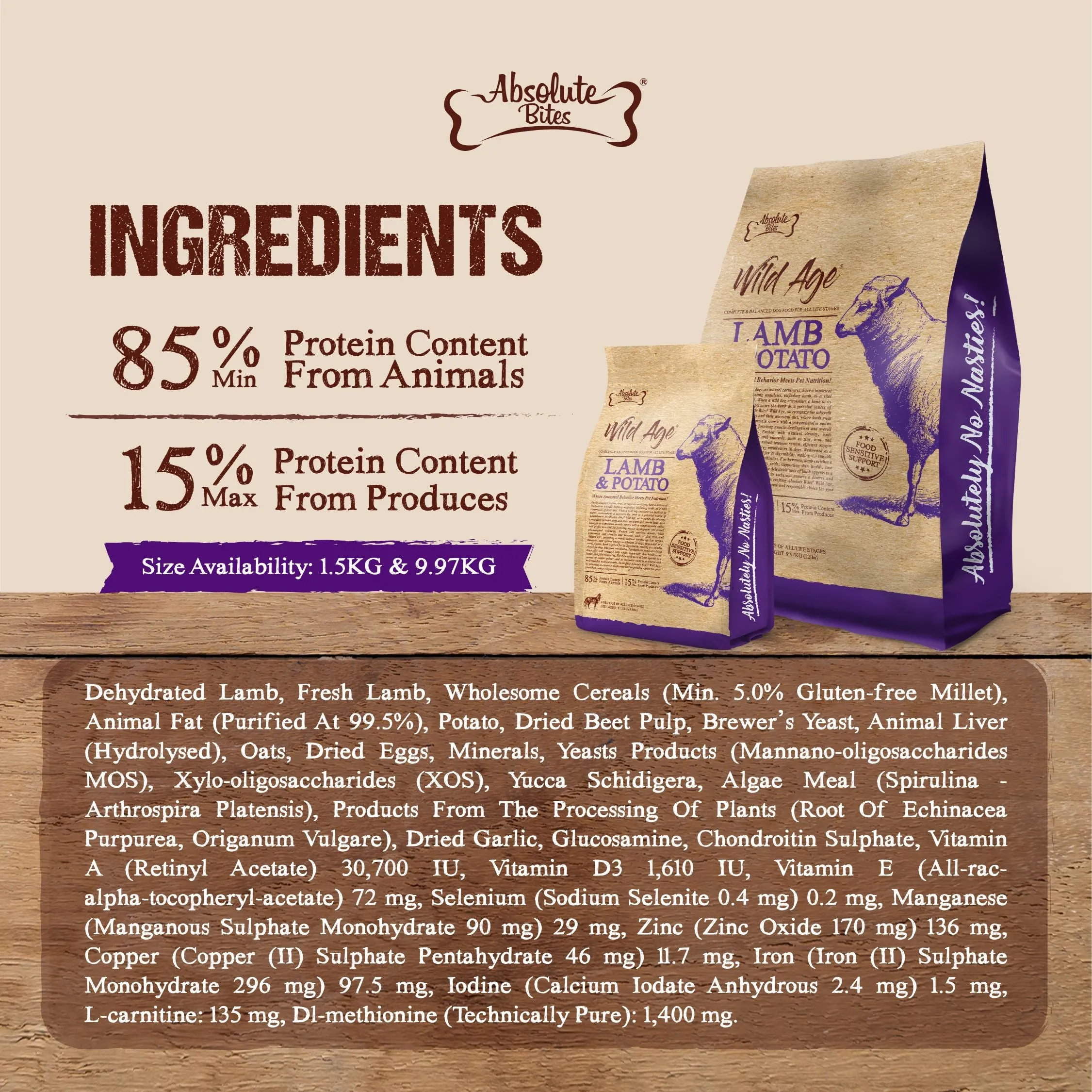 Absolute Bites Wild Age Dry Dog Food - Lamb & Potato (22lbs)
