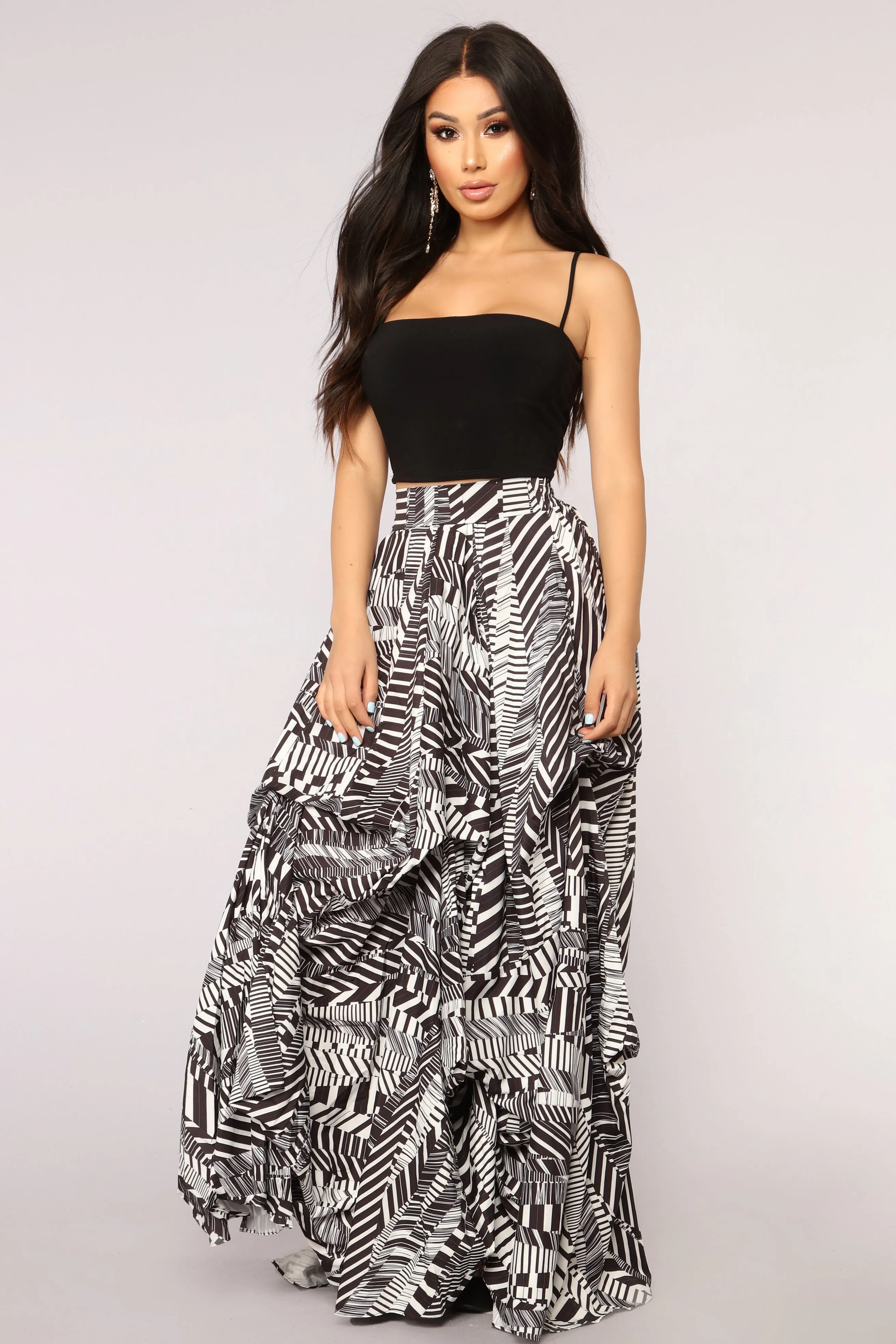 Alana Abstract Print Maxi Skirt - Black Pattern