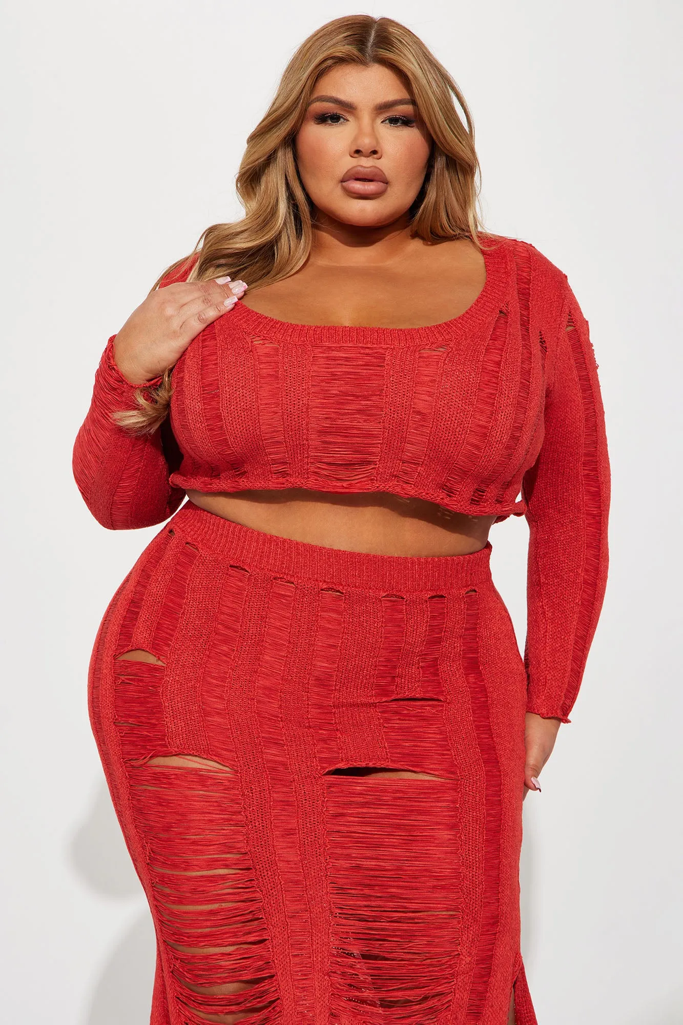 Allison Distressed Skirt Set - Rust