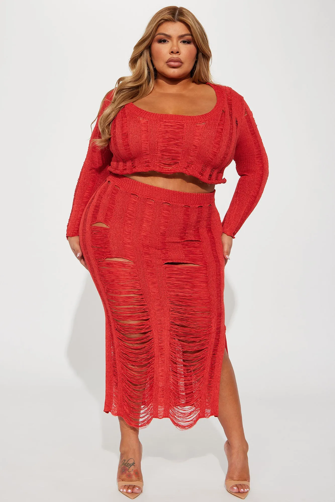 Allison Distressed Skirt Set - Rust