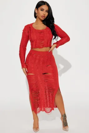 Allison Distressed Skirt Set - Rust