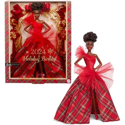 Barbie Signature 2024 Holiday Barbie Fashion Doll, Seasonal Collector Gift, Black Hair with Plaid Gown