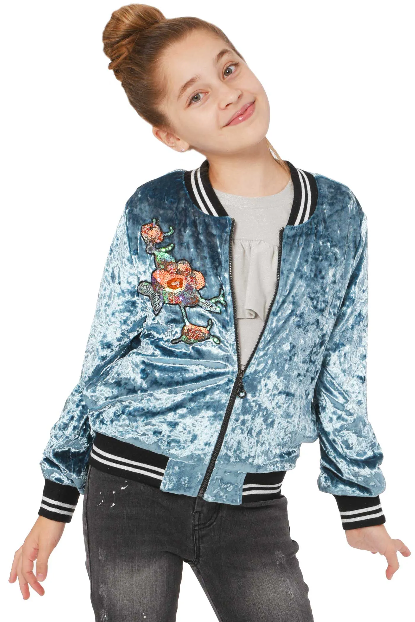 Big Girls Crushed Velvet Bomber Jacket