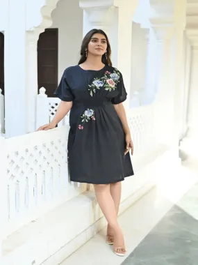 Black Bold Flower & Sequin Kaftaan Dress