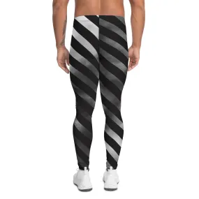 Black Diagonally Striped Meggings, Grey Ombre Tie Dye Men's Leggings Meggings Compression Tights - Made in USA/EU/USA