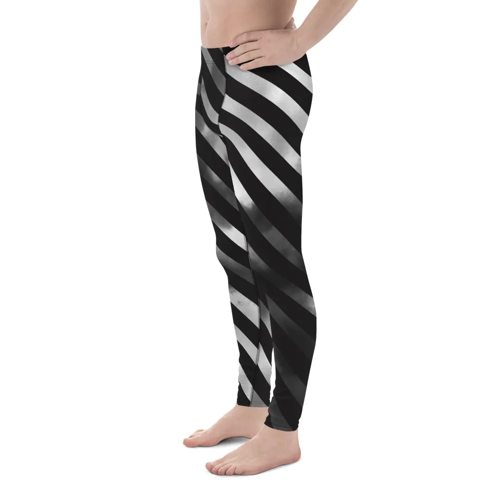 Black Diagonally Striped Meggings, Grey Ombre Tie Dye Men's Leggings Meggings Compression Tights - Made in USA/EU/USA