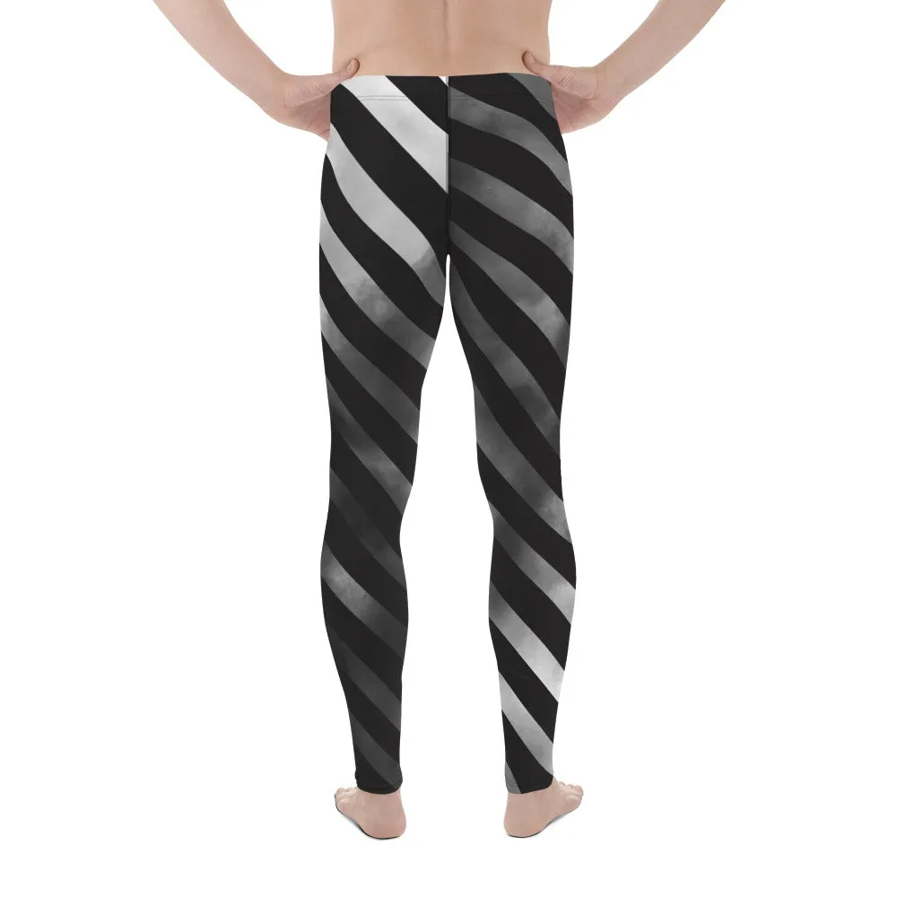 Black Diagonally Striped Meggings, Grey Ombre Tie Dye Men's Leggings Meggings Compression Tights - Made in USA/EU/USA
