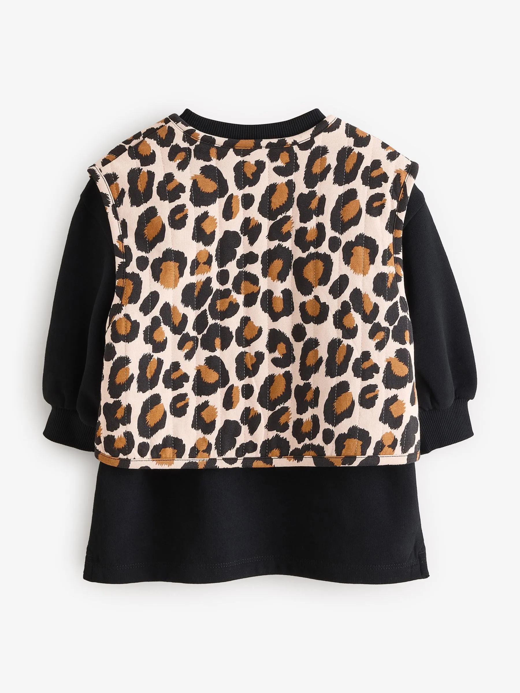 Black / Leopard Print Gilet and Sweat 100% Cotton Dress Set (3mths-7yrs)