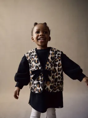 Black / Leopard Print Gilet and Sweat 100% Cotton Dress Set (3mths-7yrs)