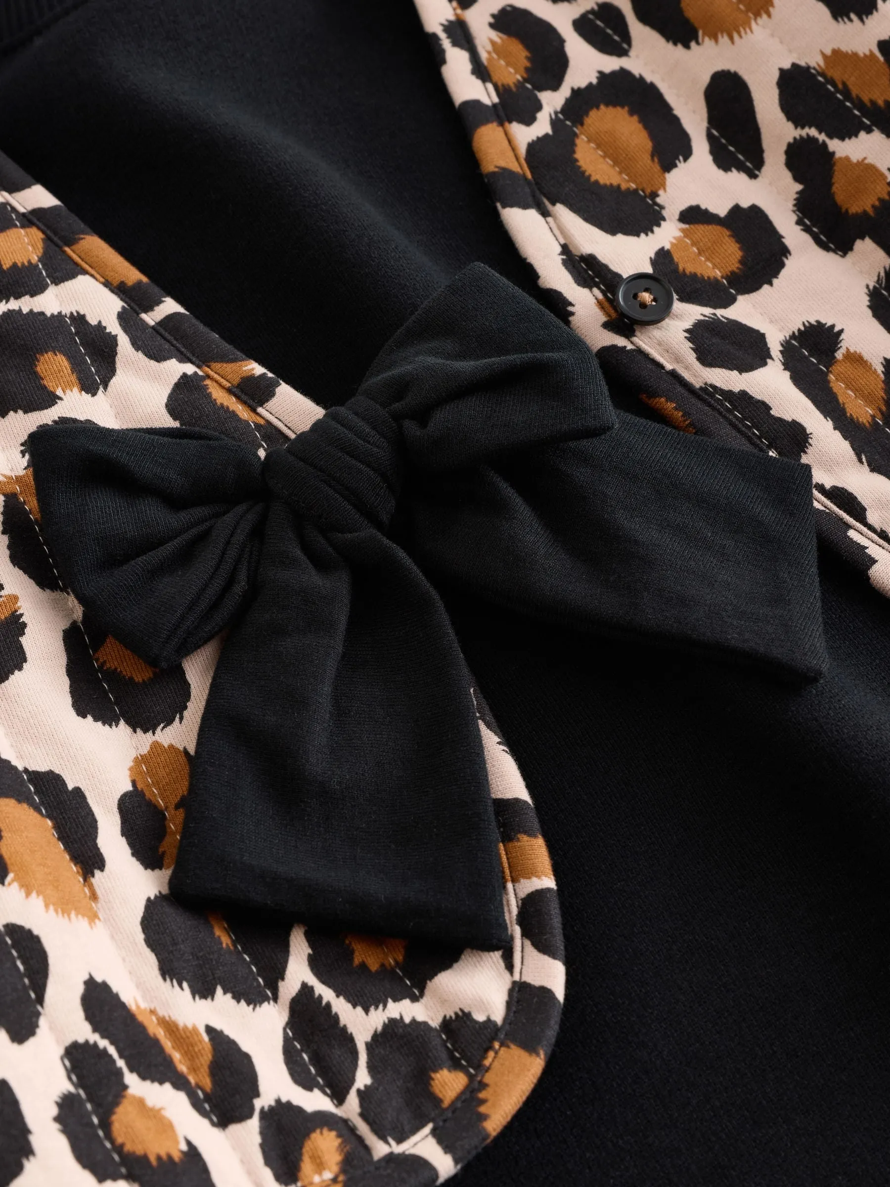 Black / Leopard Print Gilet and Sweat 100% Cotton Dress Set (3mths-7yrs)