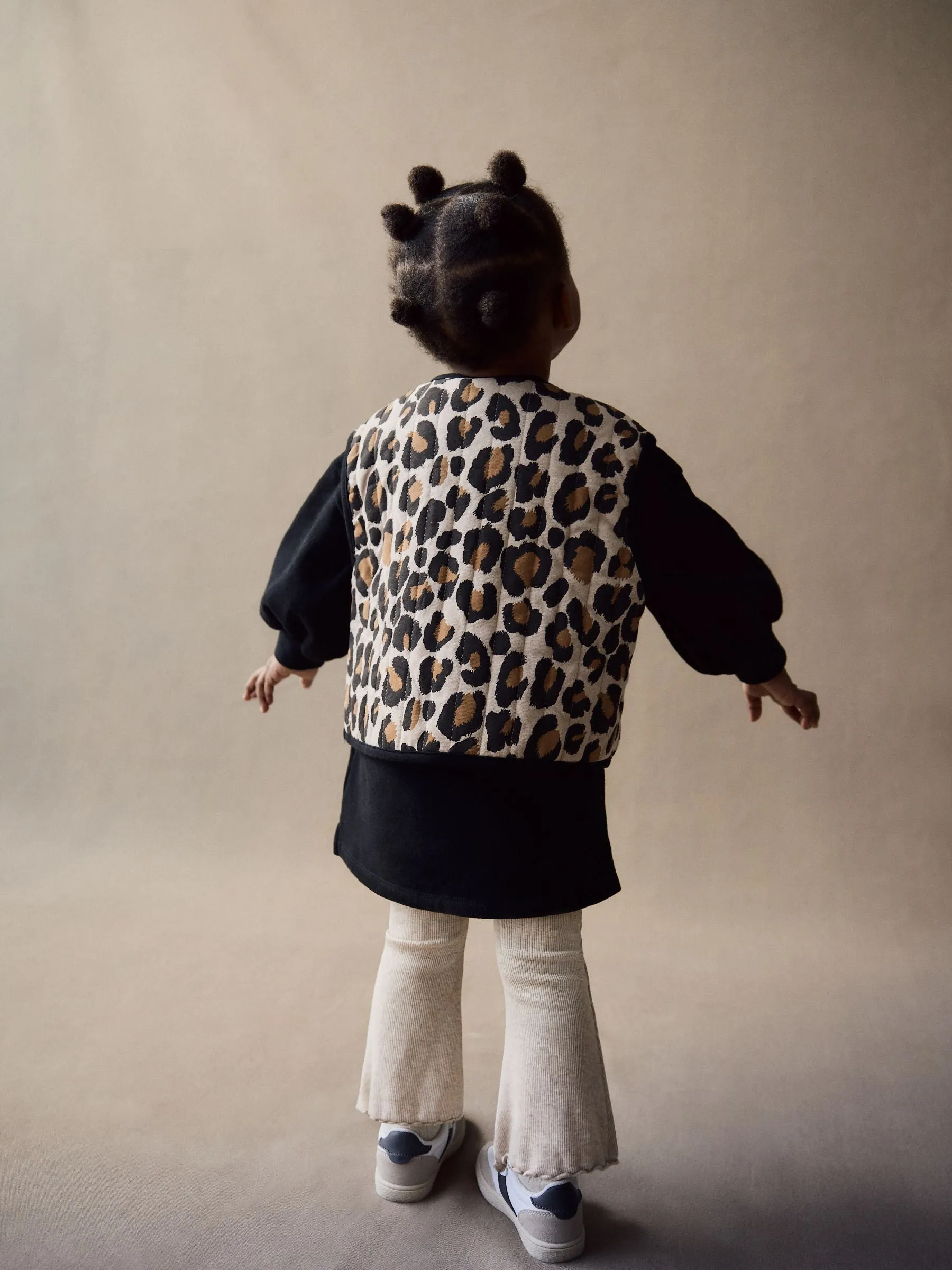 Black / Leopard Print Gilet and Sweat 100% Cotton Dress Set (3mths-7yrs)