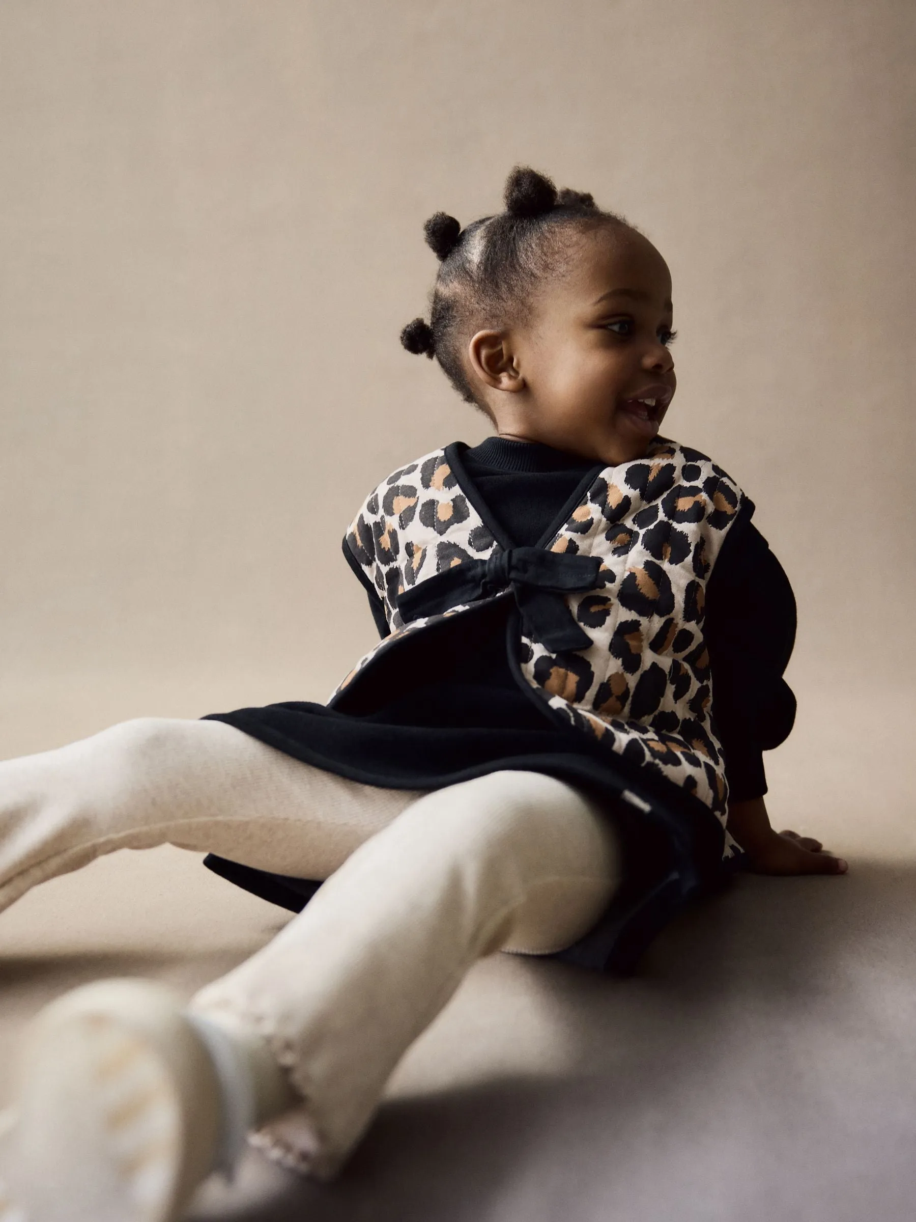 Black / Leopard Print Gilet and Sweat 100% Cotton Dress Set (3mths-7yrs)