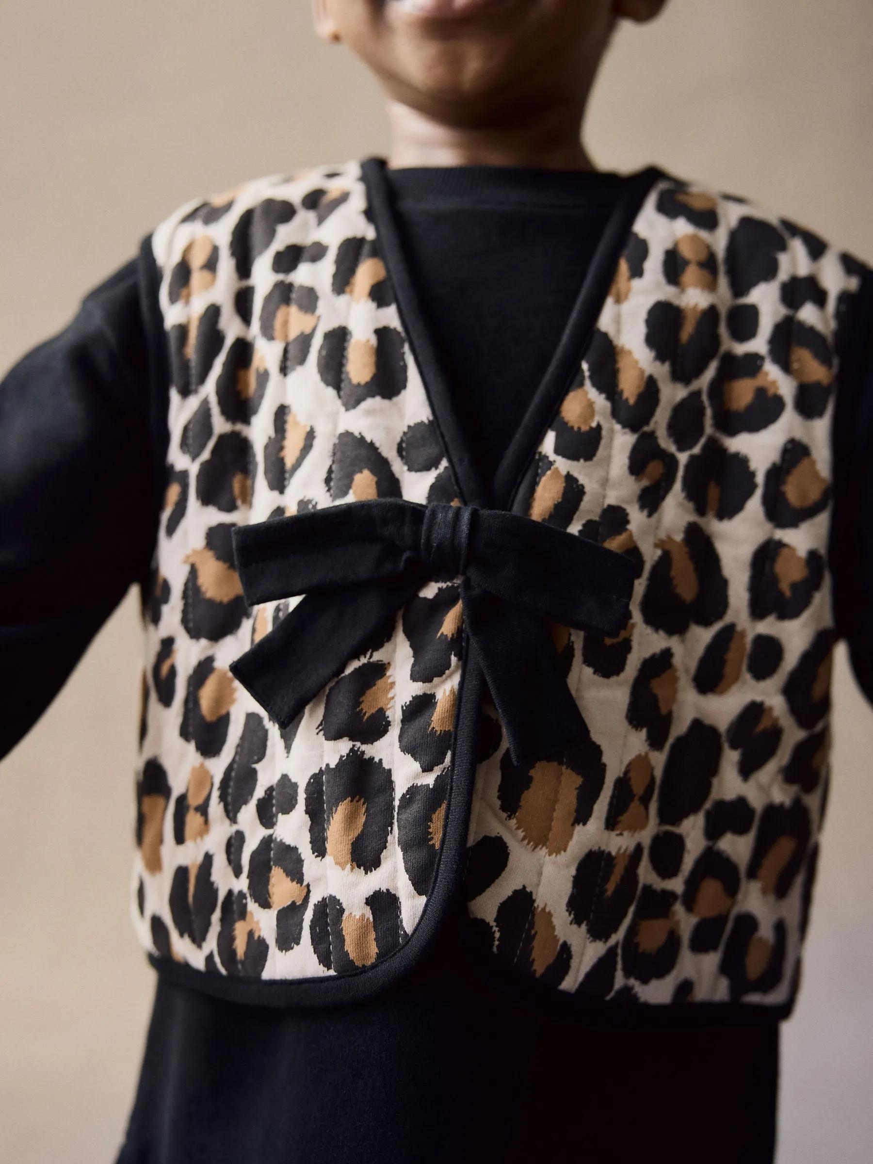 Black / Leopard Print Gilet and Sweat 100% Cotton Dress Set (3mths-7yrs)