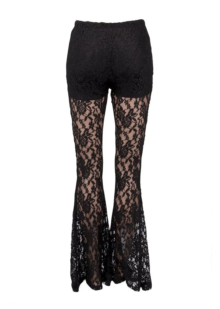 Black Roses Lace Flared Bell Bottom Pants