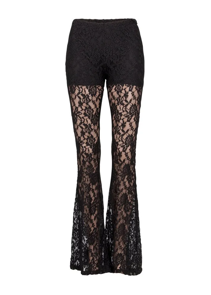 Black Roses Lace Flared Bell Bottom Pants