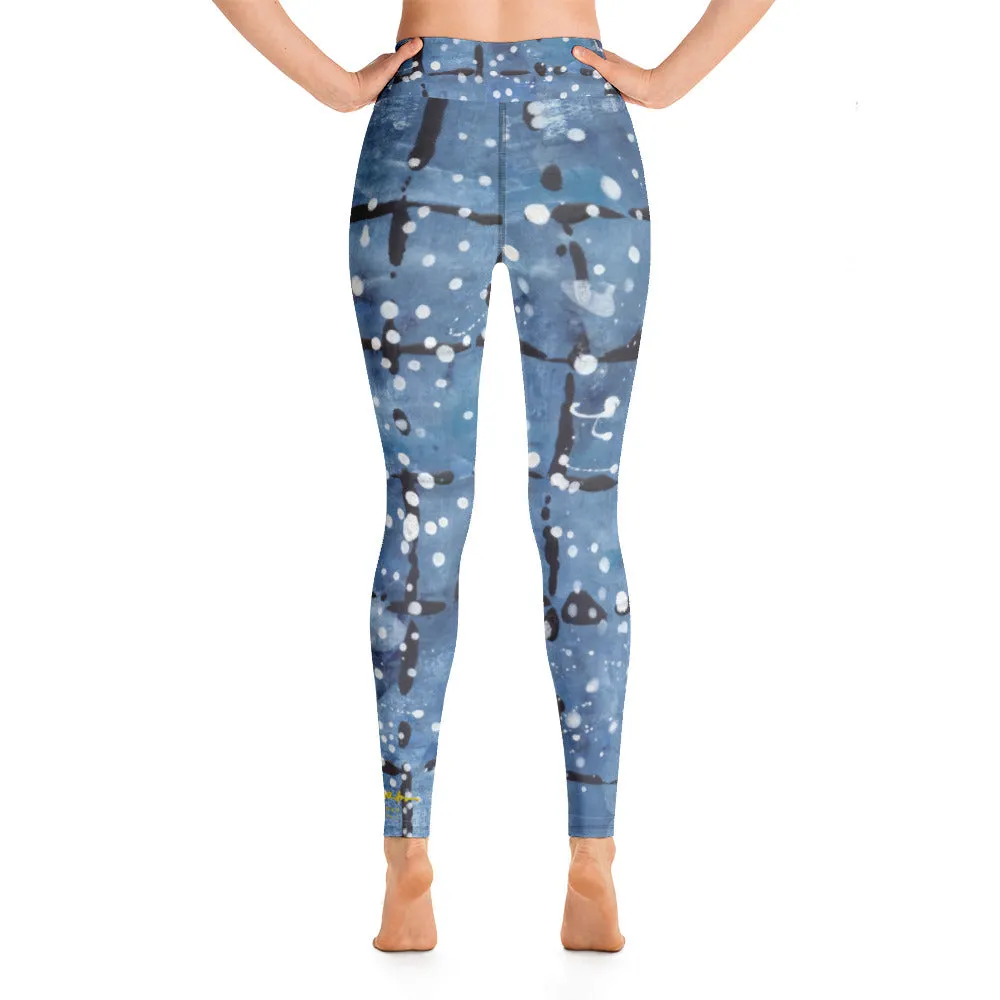 Blu&White Dotted Plaid Yoga Leggings