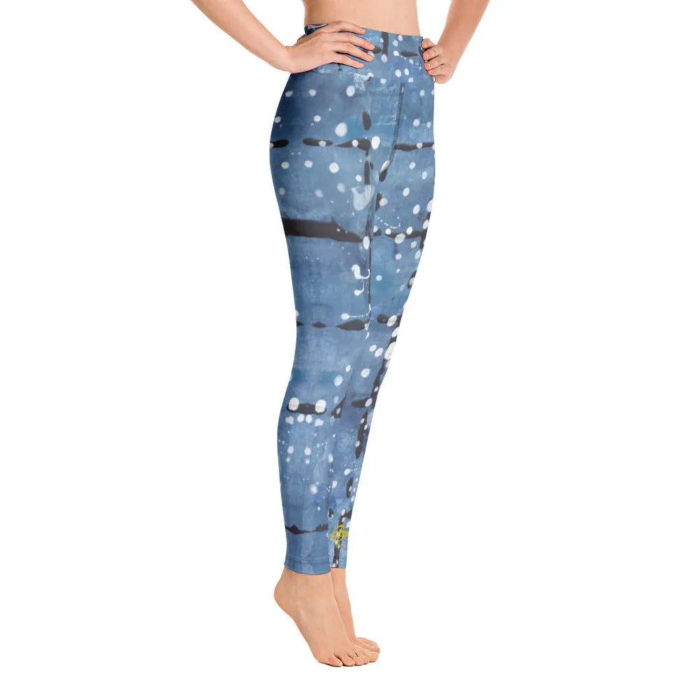 Blu&White Dotted Plaid Yoga Leggings