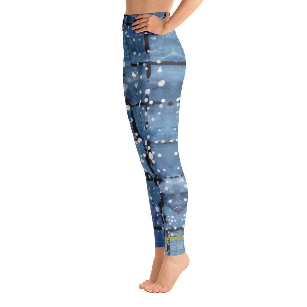 Blu&White Dotted Plaid Yoga Leggings