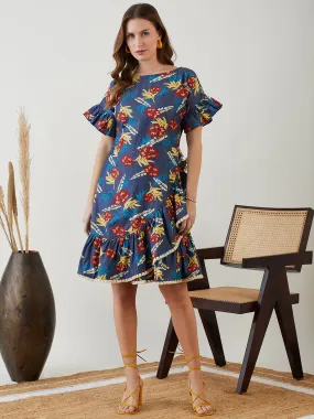 Blue Tropical Bliss Denim Dress