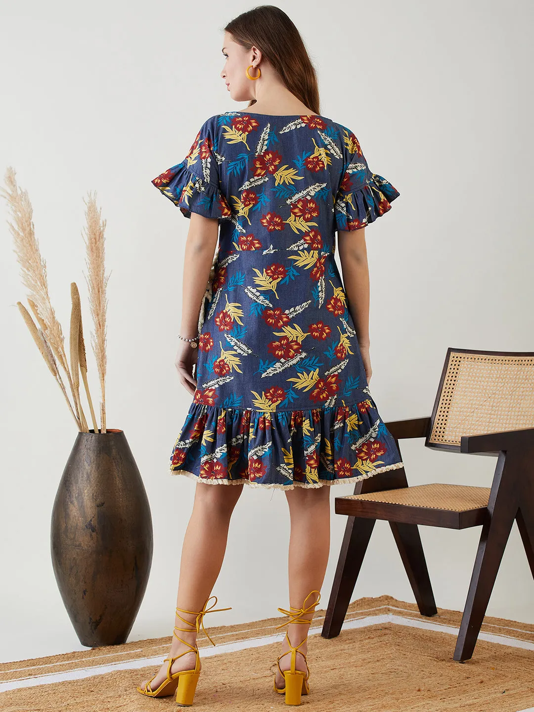 Blue Tropical Bliss Denim Dress