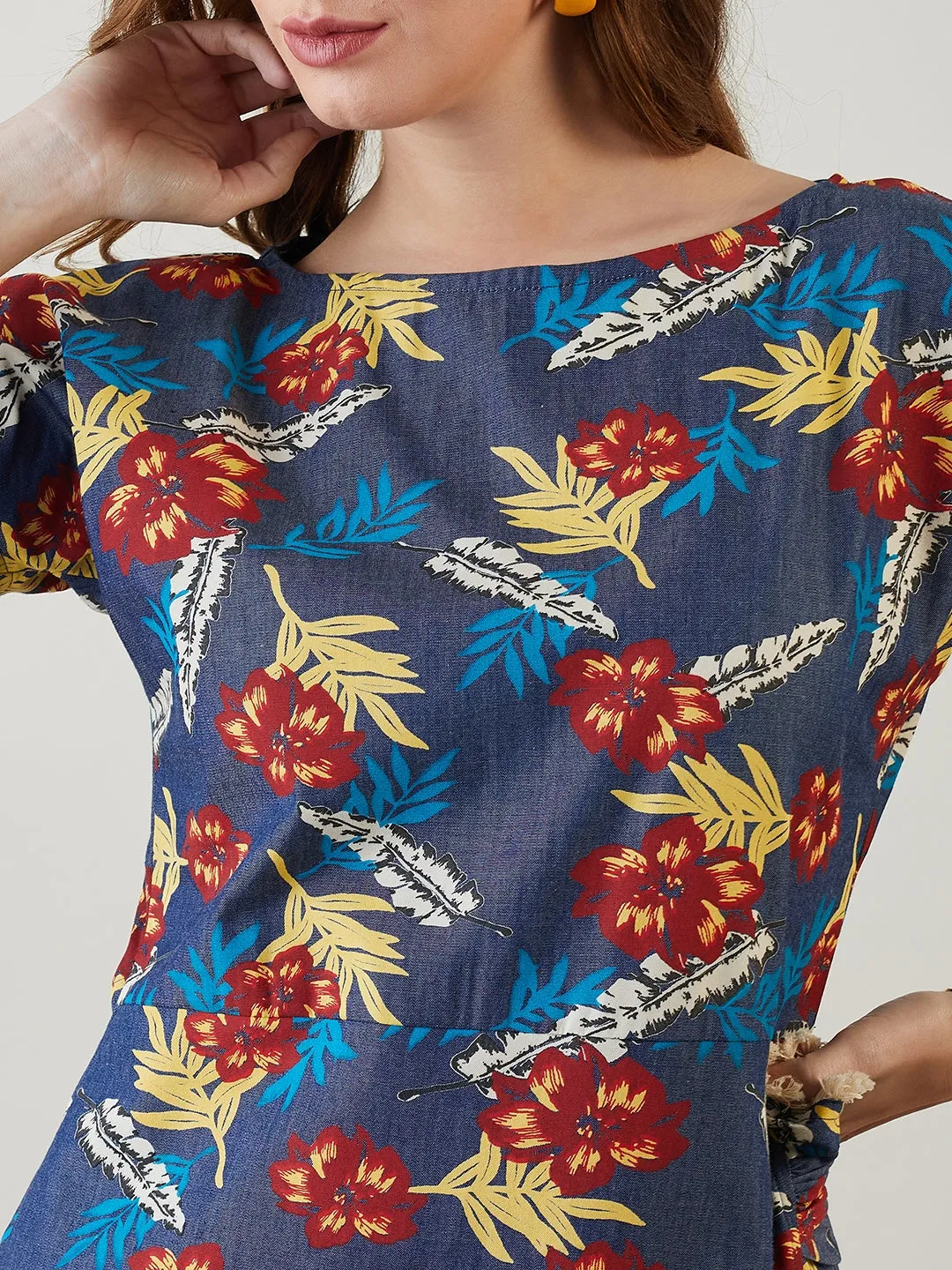 Blue Tropical Bliss Denim Dress