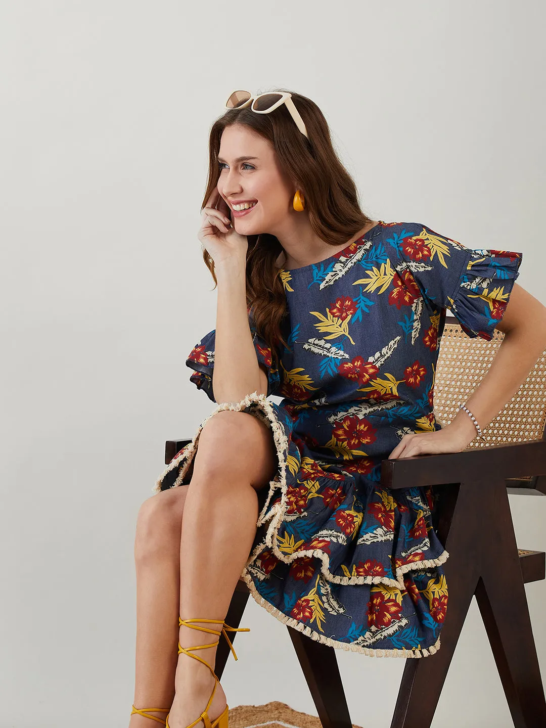 Blue Tropical Bliss Denim Dress