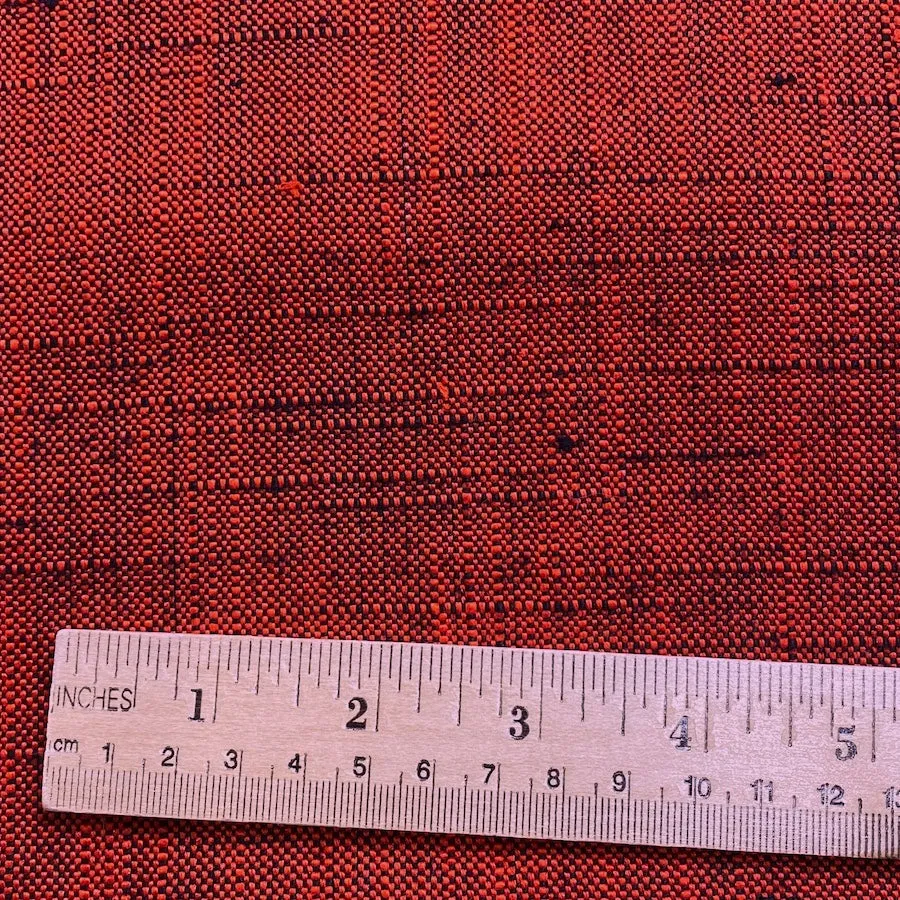 Bright Thick Heavy Slubby Handwoven Crossdye: Tomato Red   Black Vintage Obi Fabric from Japan  #241