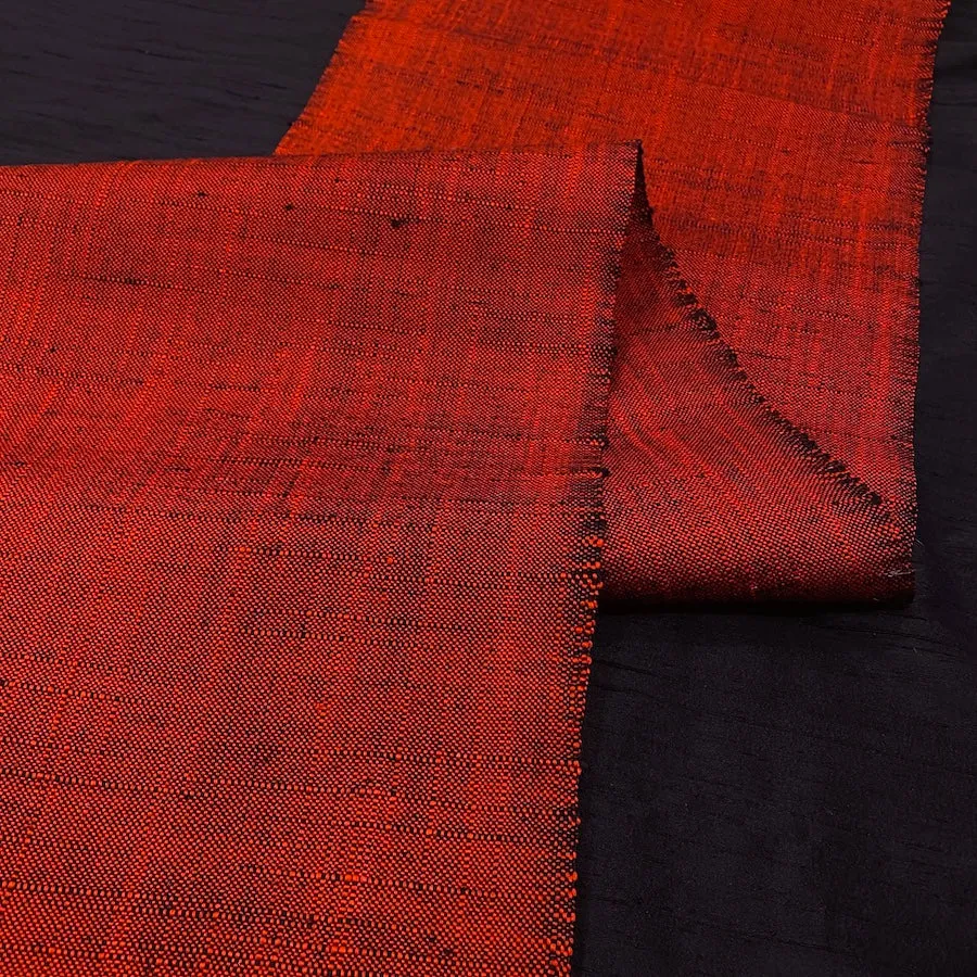 Bright Thick Heavy Slubby Handwoven Crossdye: Tomato Red   Black Vintage Obi Fabric from Japan  #241