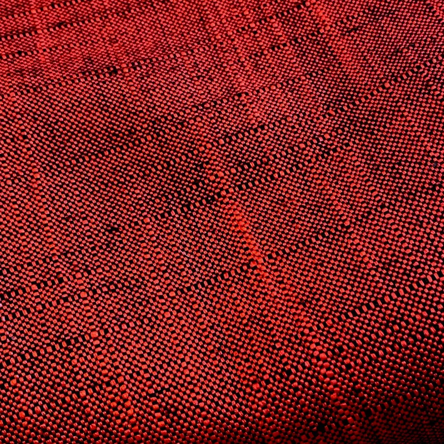 Bright Thick Heavy Slubby Handwoven Crossdye: Tomato Red   Black Vintage Obi Fabric from Japan  #241