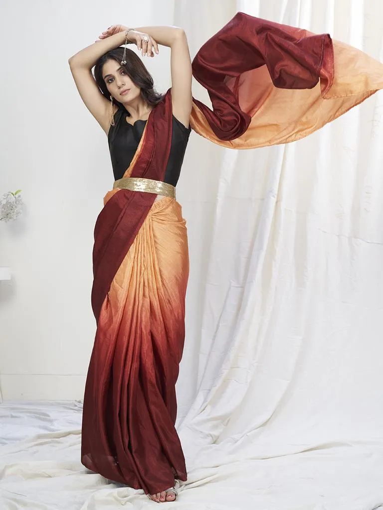 Brown-Orange Lycra Based Saree