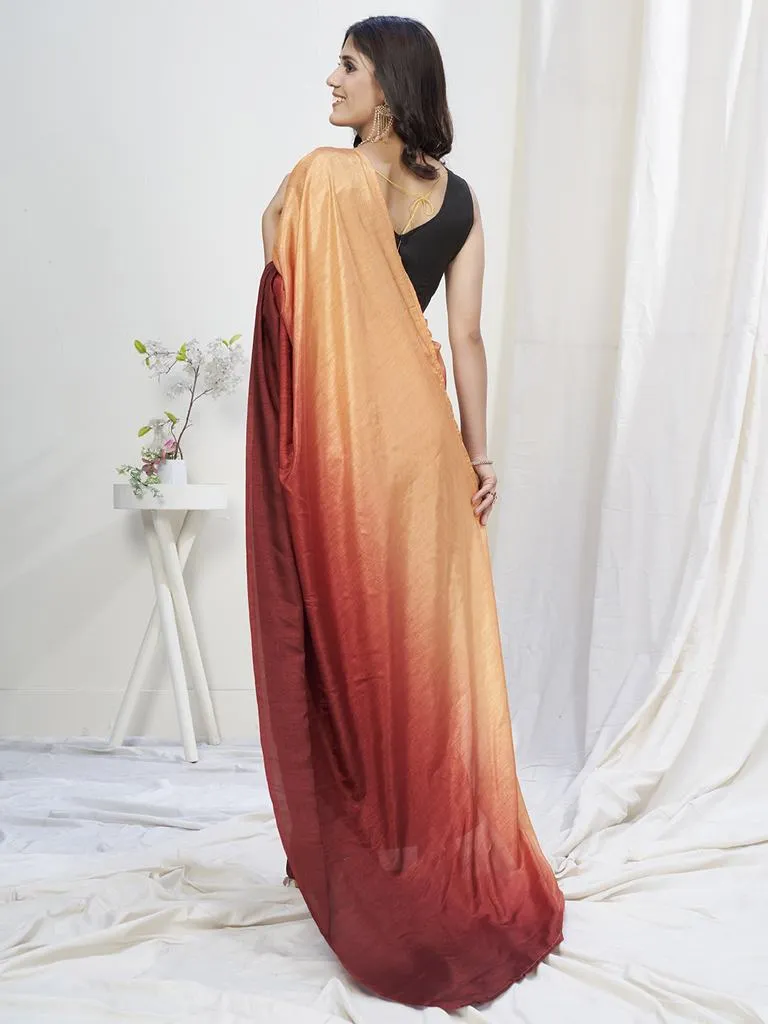 Brown-Orange Lycra Based Saree