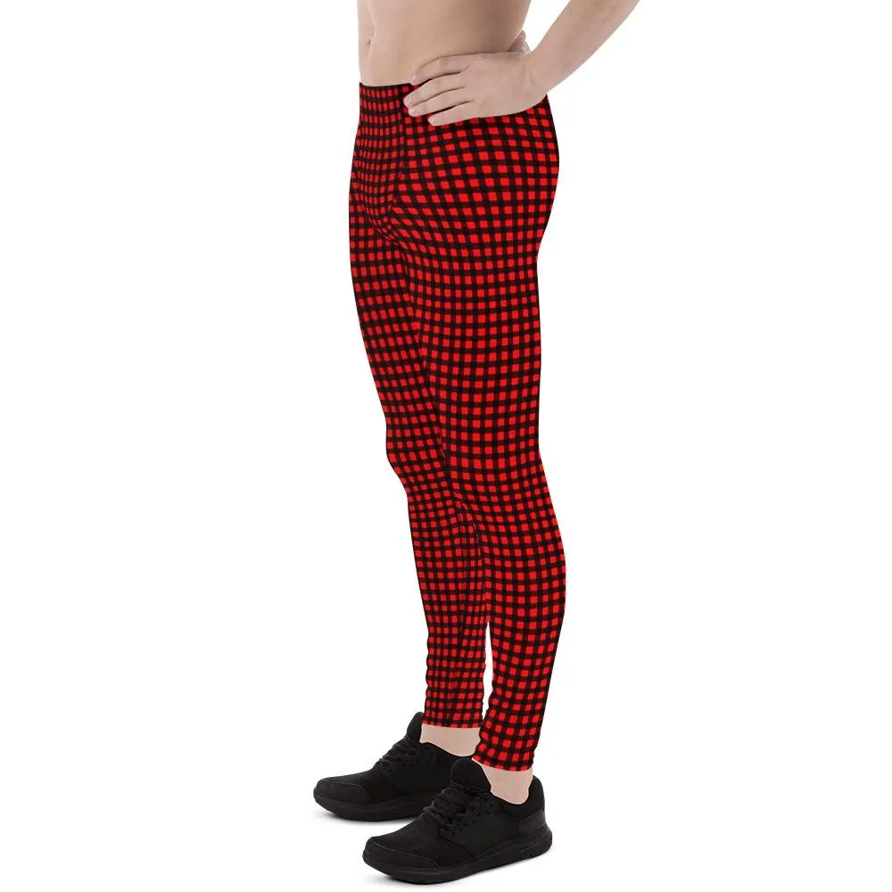Buffalo Red Plaid Print Meggings, Designer Men's Leggings Running Tights - Made in USA/ MX/ EU
