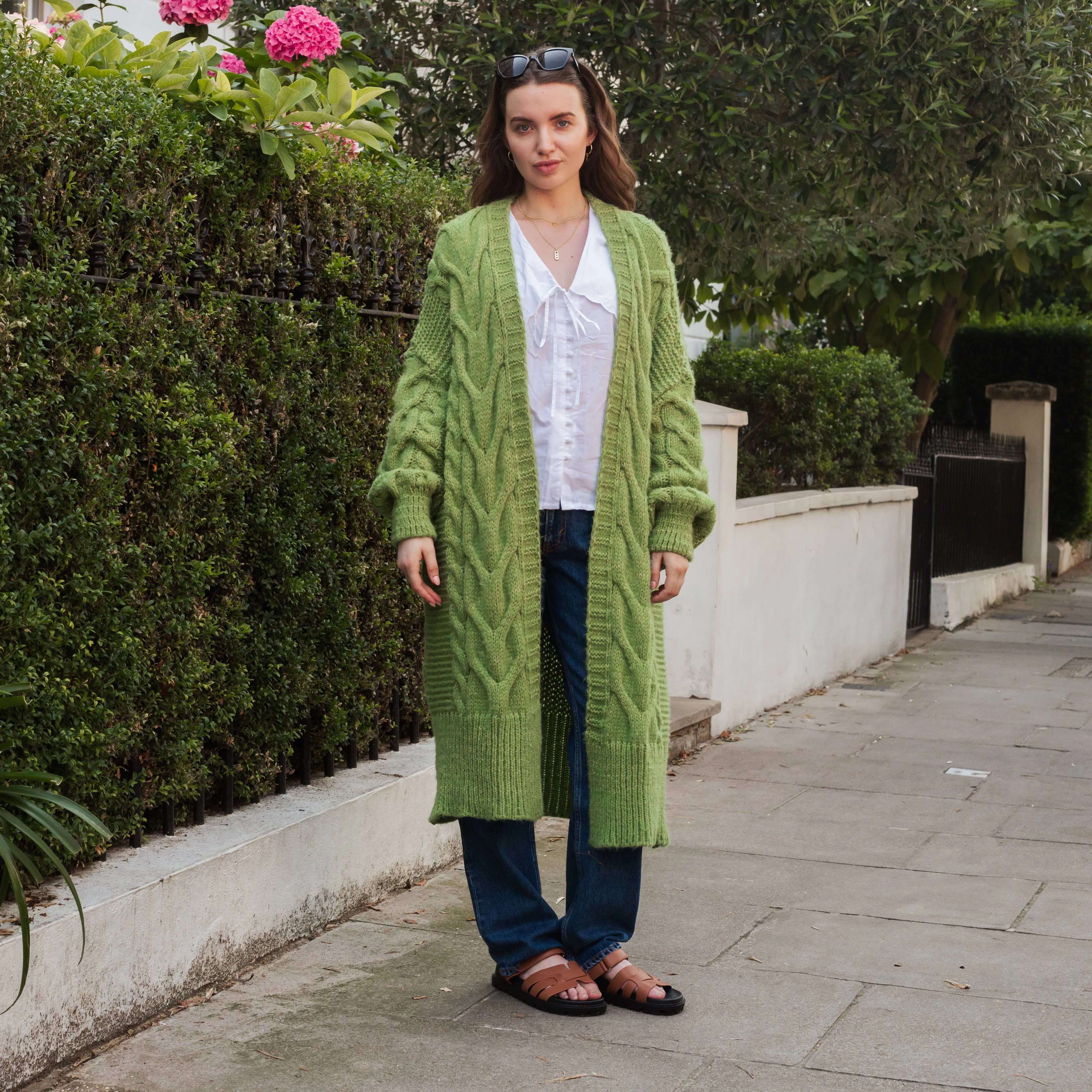 Cara & The Sky - Alex Cable Longline Balloon Sleeve Cardigan - Green | Knit