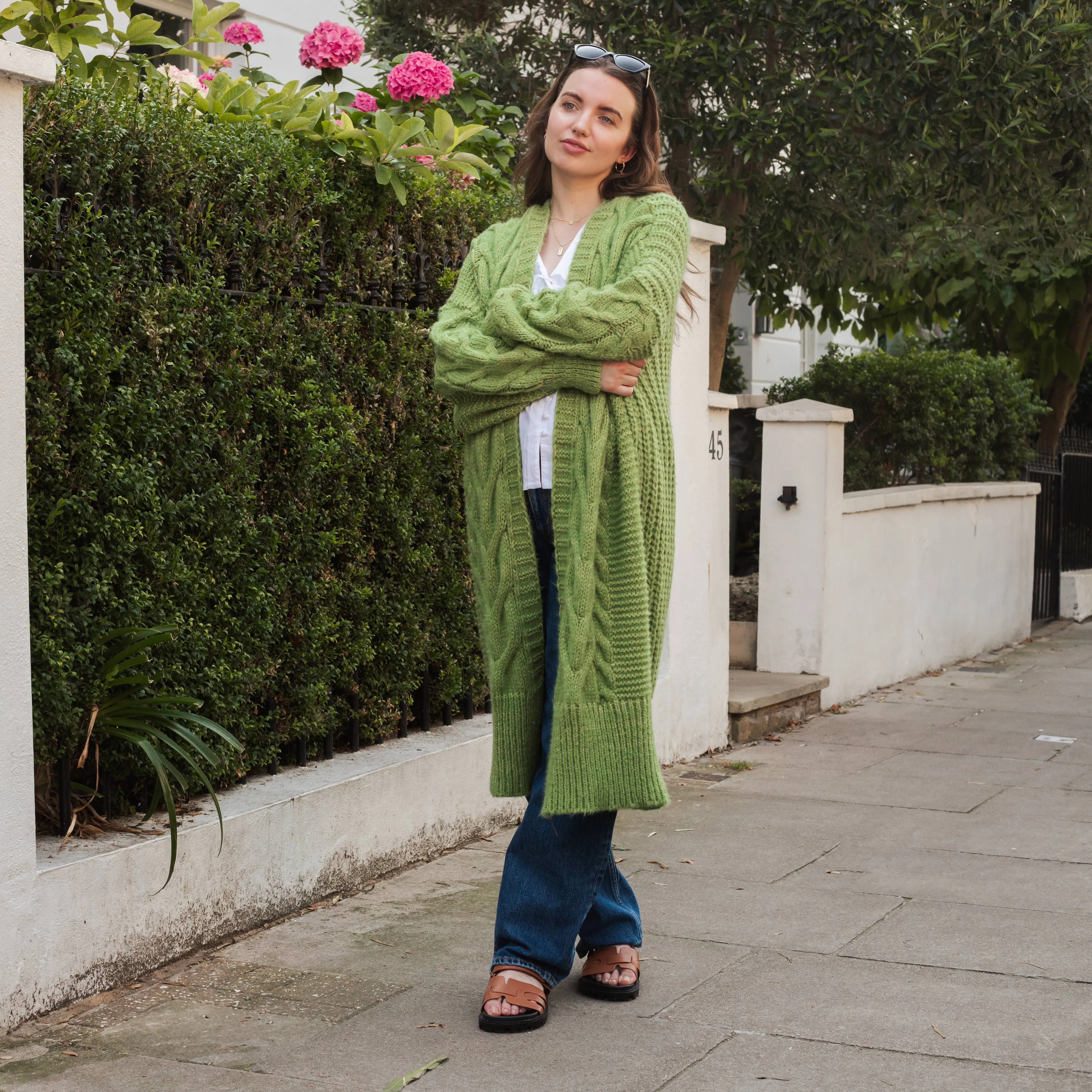 Cara & The Sky - Alex Cable Longline Balloon Sleeve Cardigan - Green | Knit