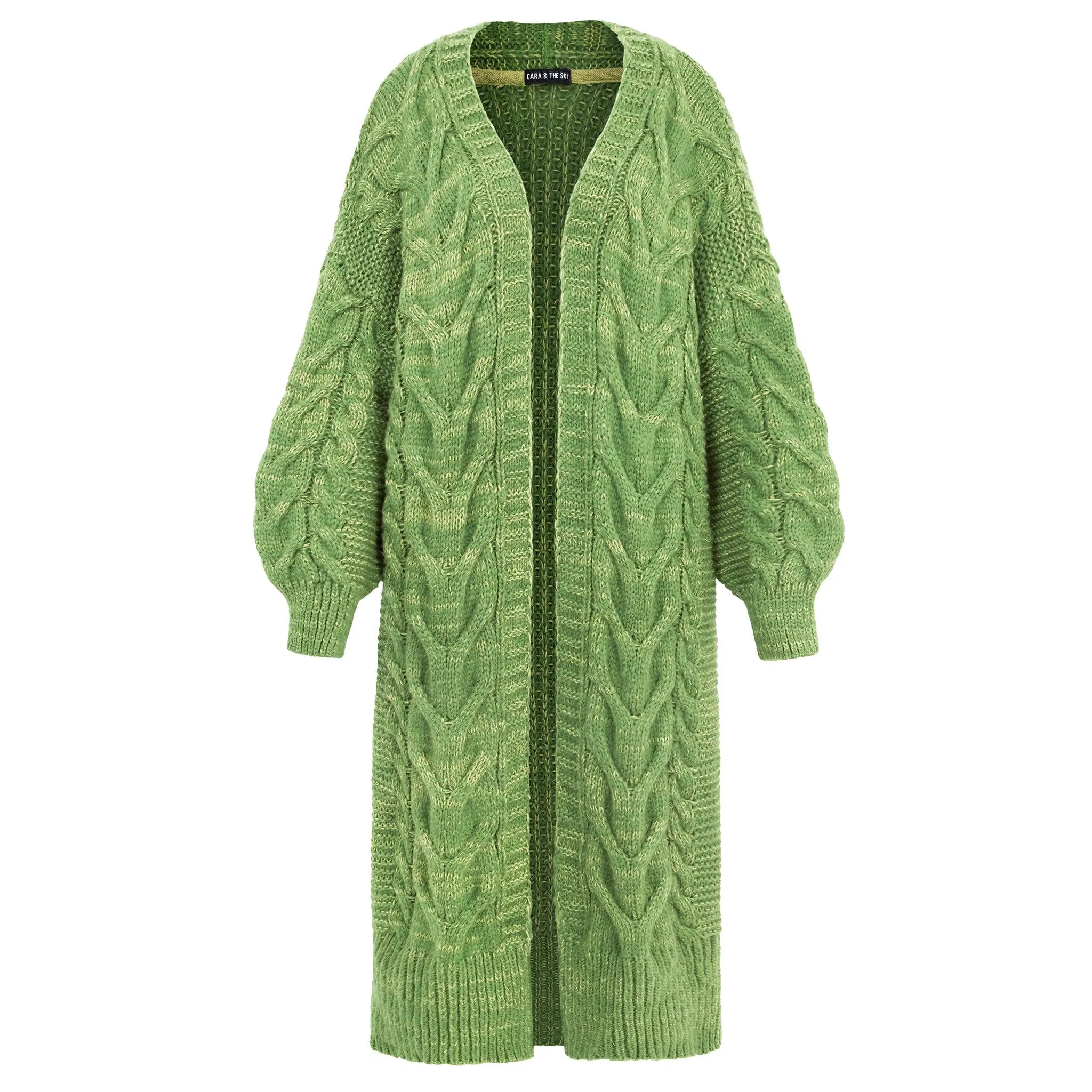 Cara & The Sky - Alex Cable Longline Balloon Sleeve Cardigan - Green | Knit
