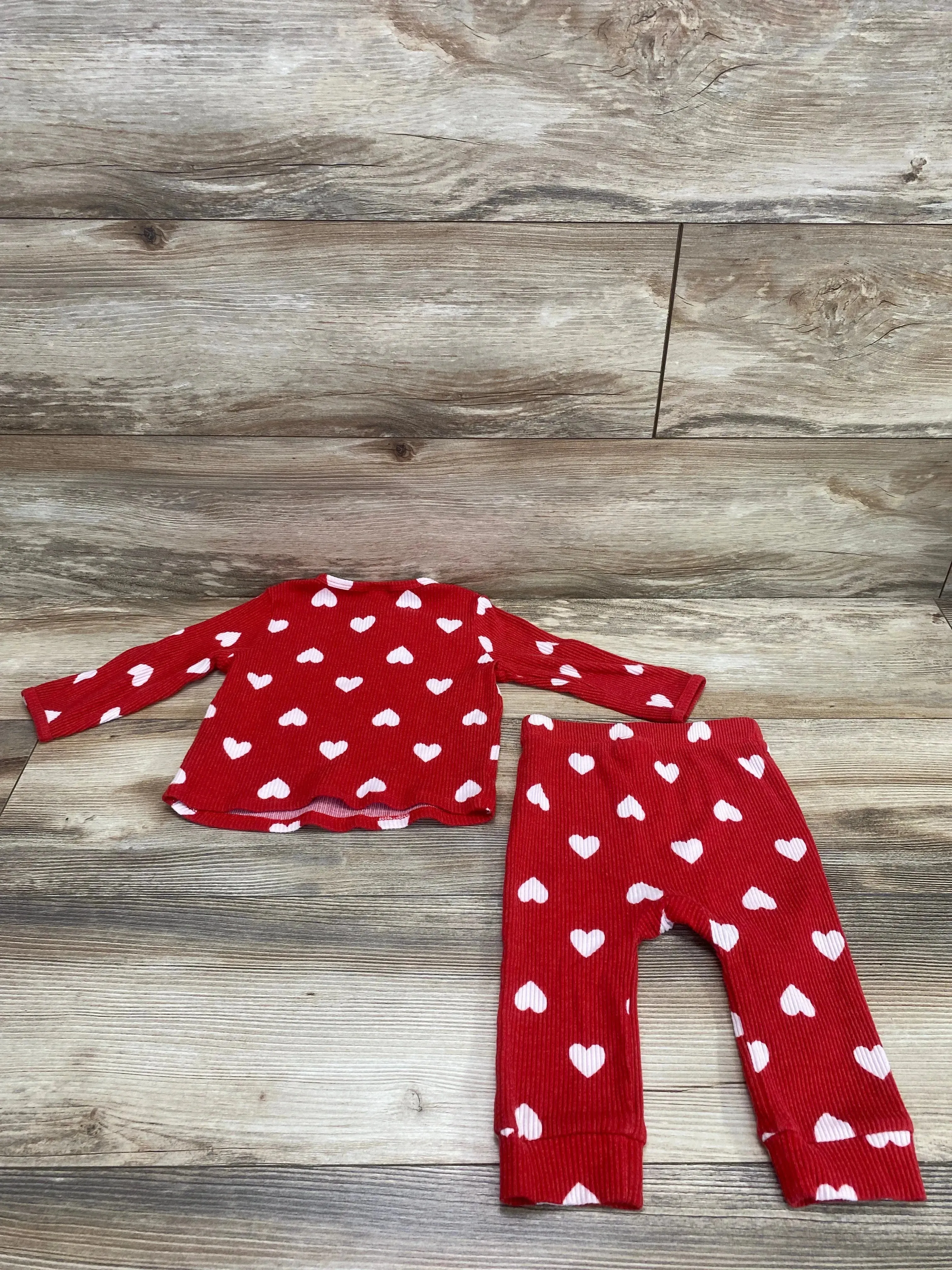 Cat & Jack 2pc Heart Print Henley Shirt & Pants Red sz 12m