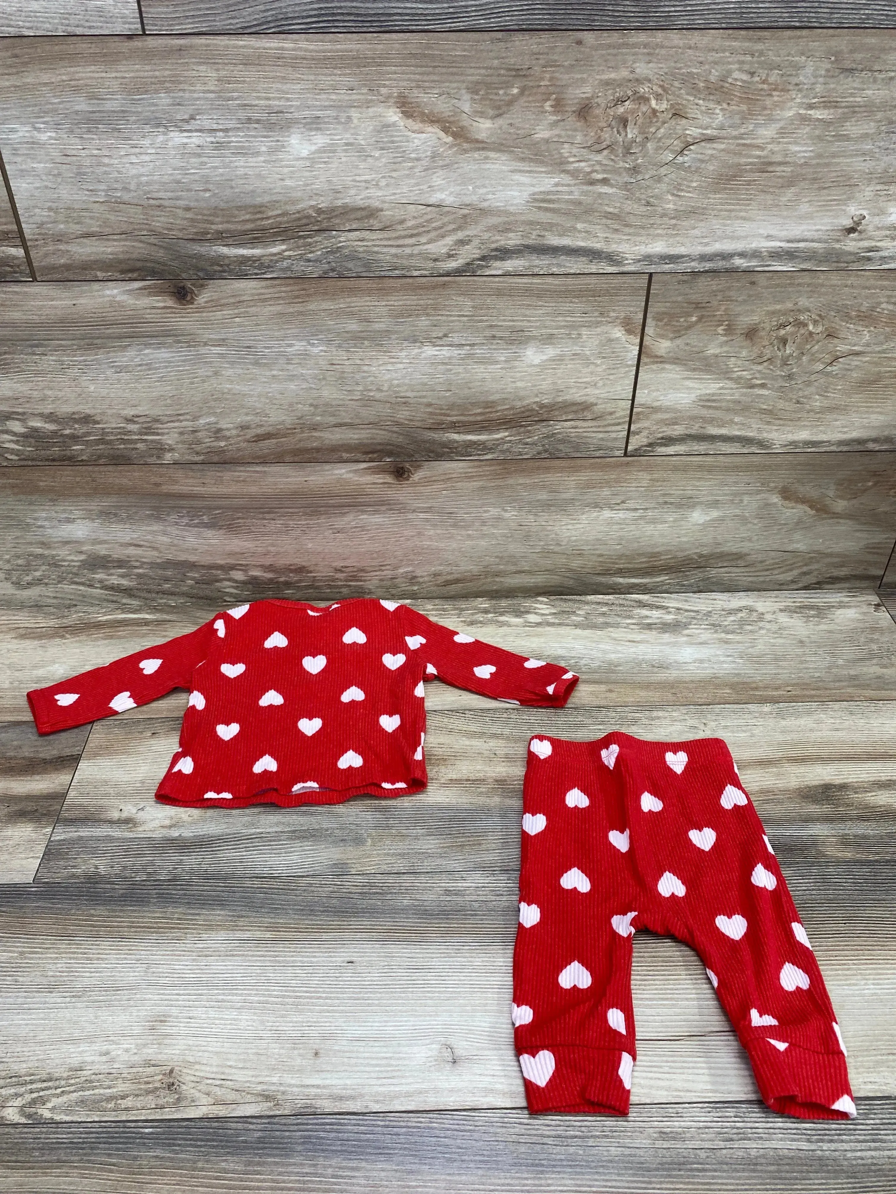Cat & Jack 2pc Heart Print Henley Shirt & Pants Red sz 3-6m
