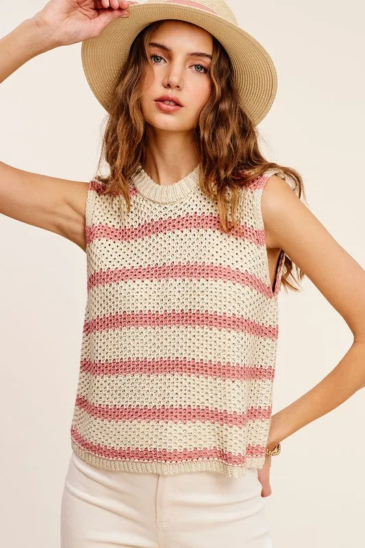 *Chunky Stripe Sleeveless Sweater Top