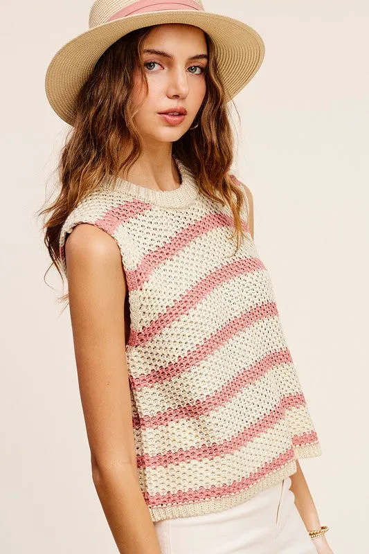 *Chunky Stripe Sleeveless Sweater Top