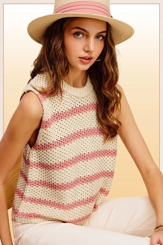 *Chunky Stripe Sleeveless Sweater Top