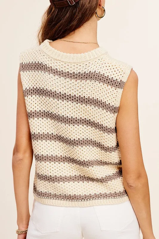 *Chunky Stripe Sleeveless Sweater Top