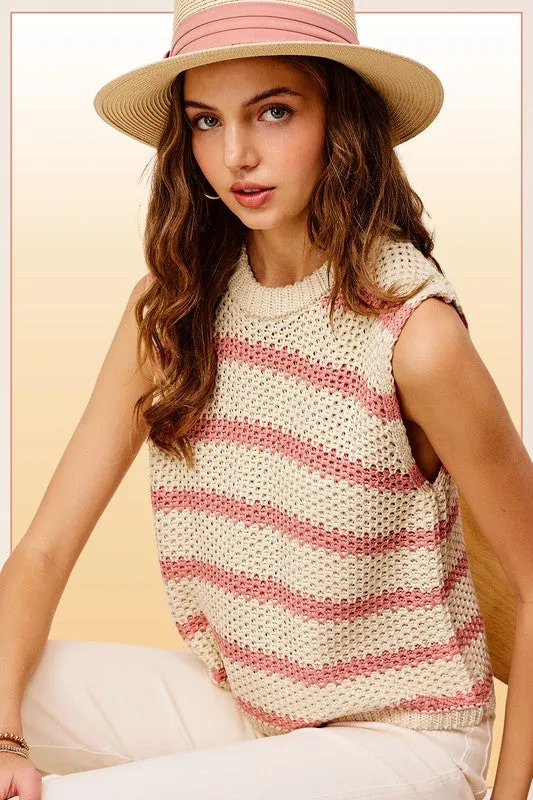 *Chunky Stripe Sleeveless Sweater Top