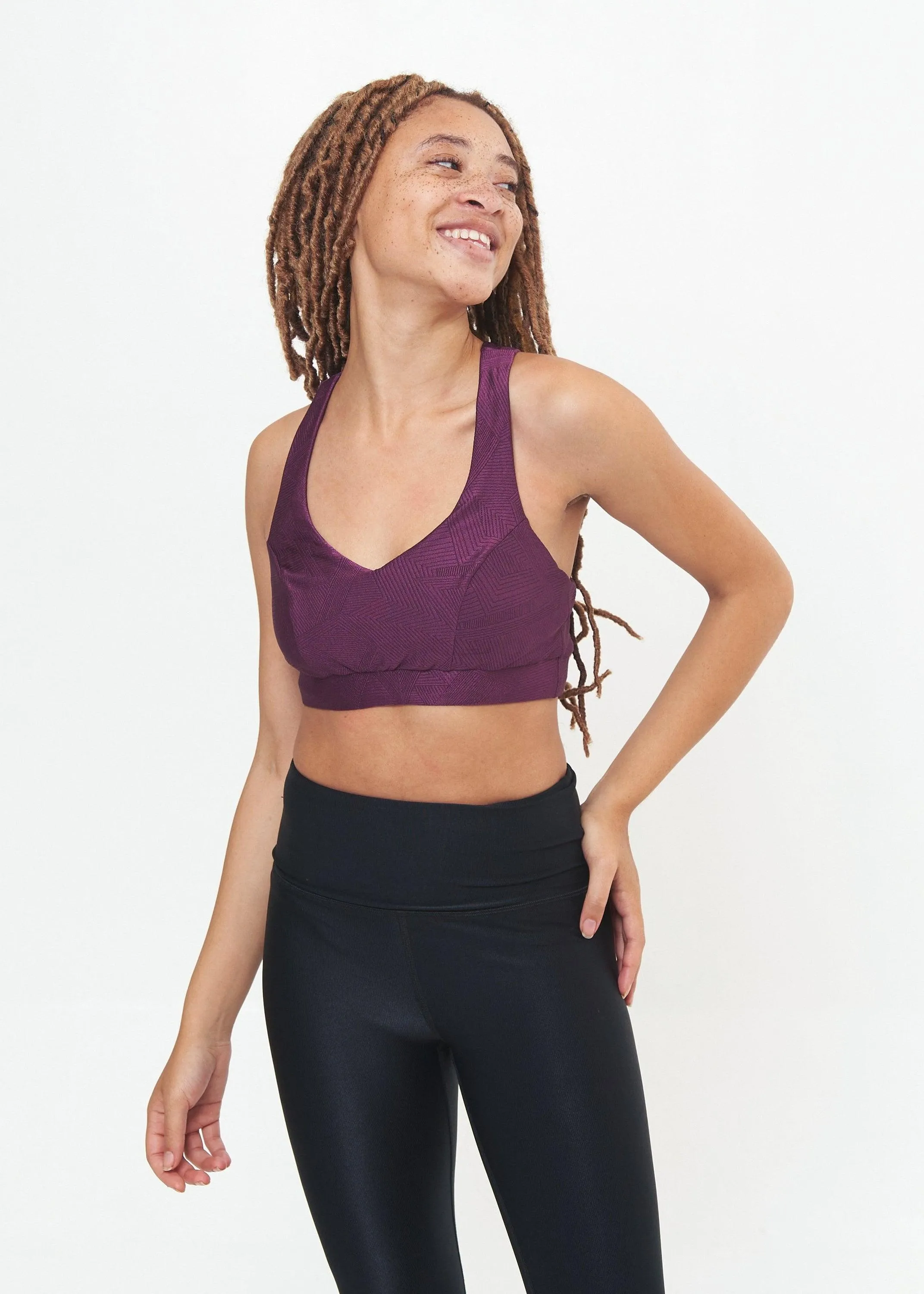 Classic Performance Bra Top - Sangria Geo Pattern