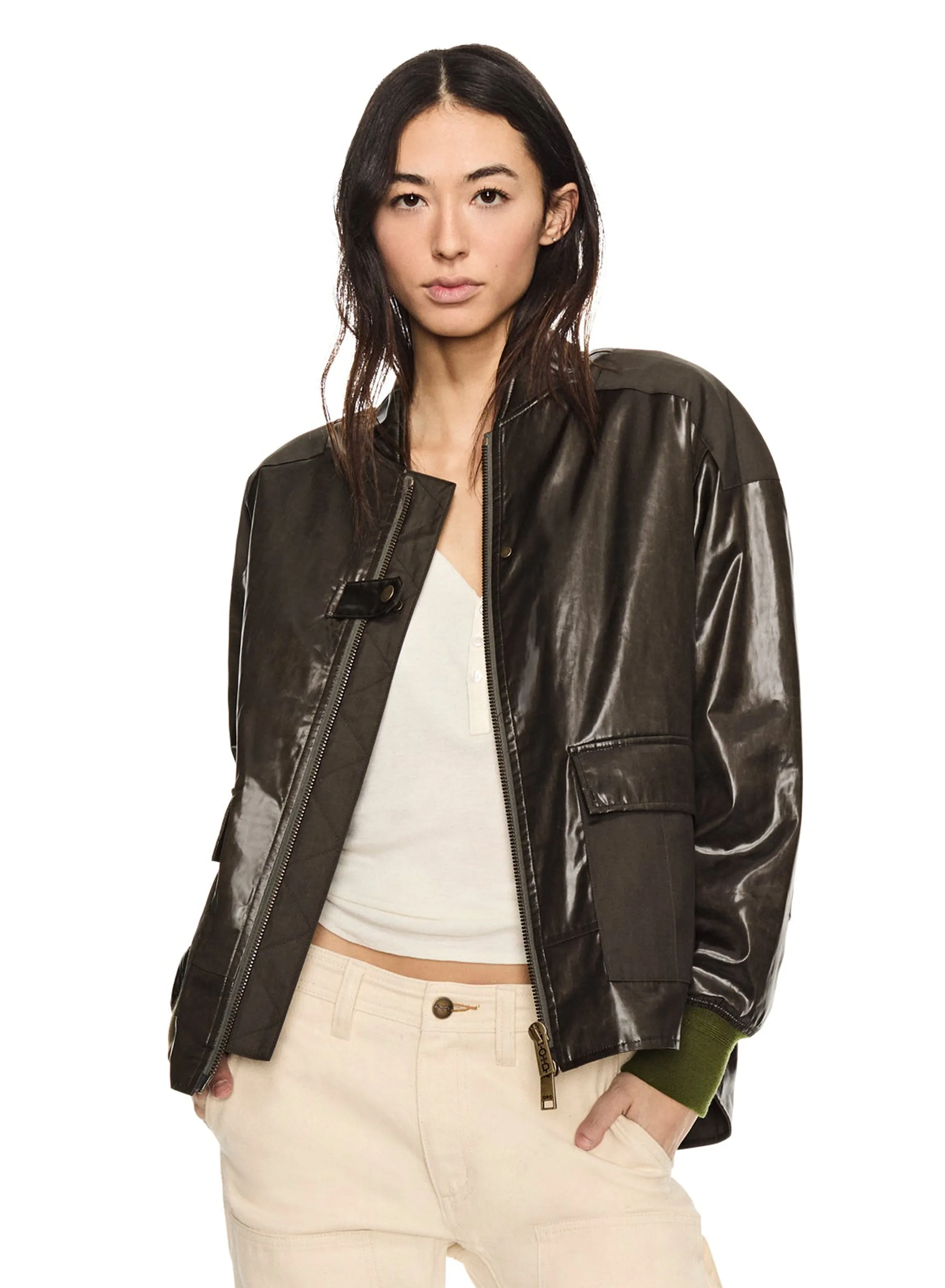Coated Nylon Modern Bomber Jacket