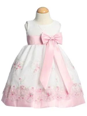 Copy of White Organza Easter Dress with Embroidery and Matching Taffeta Waistband, Sash, and Bow