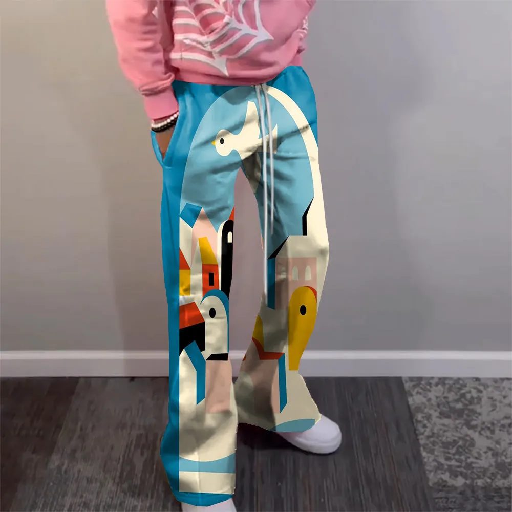 Creative Castle Art Print Flared Trousers
